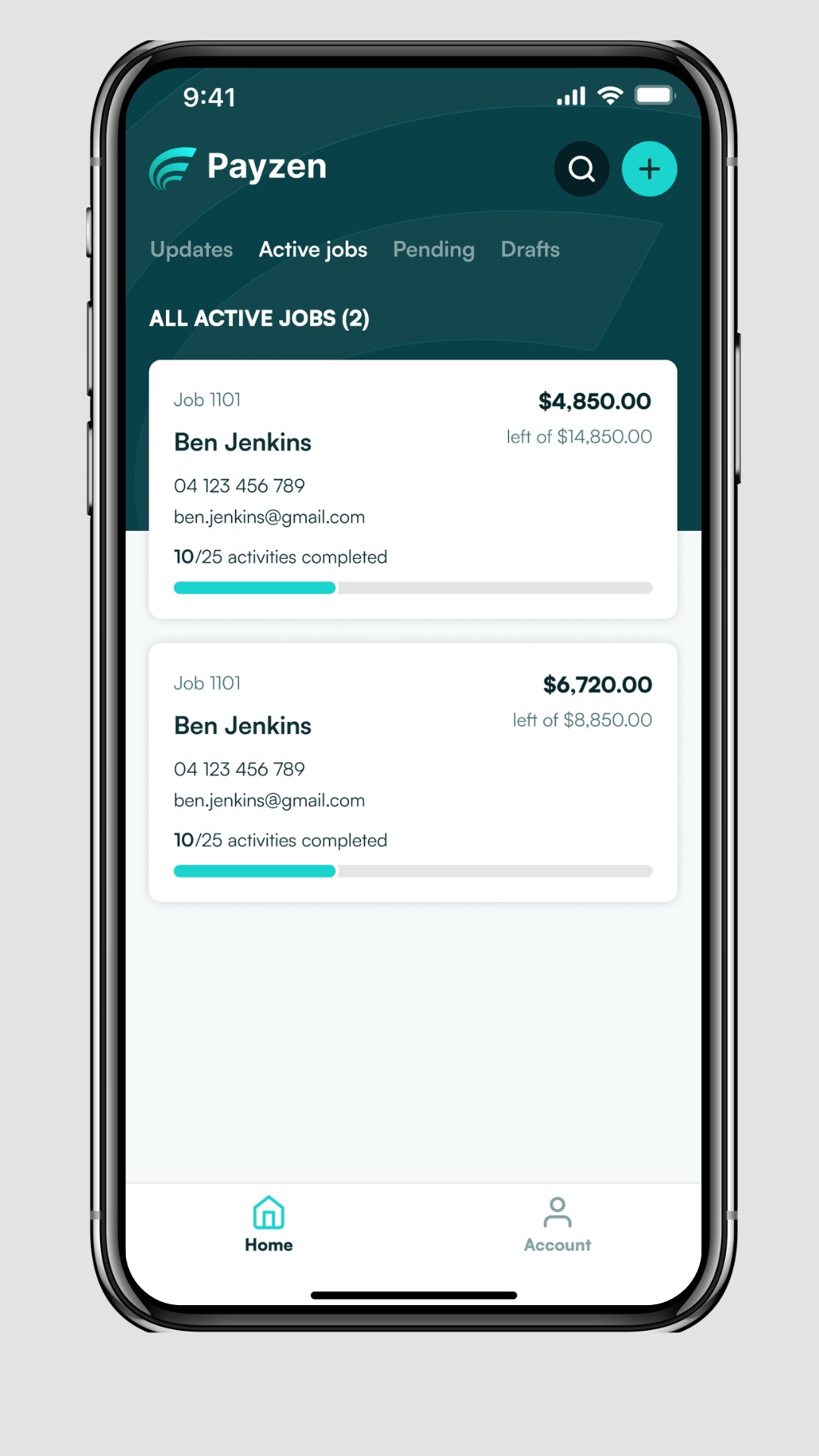 active jobs screen